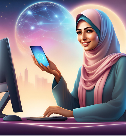 Call center with a woman