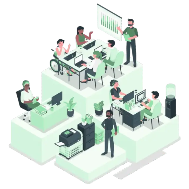 People Working Together as a team in an office space representing Najah Brand Elevation cooperative working approach and dedication.