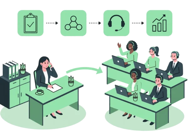 Businesswoman following a step-by-step guide to outsource administrative tasks to a remote support team